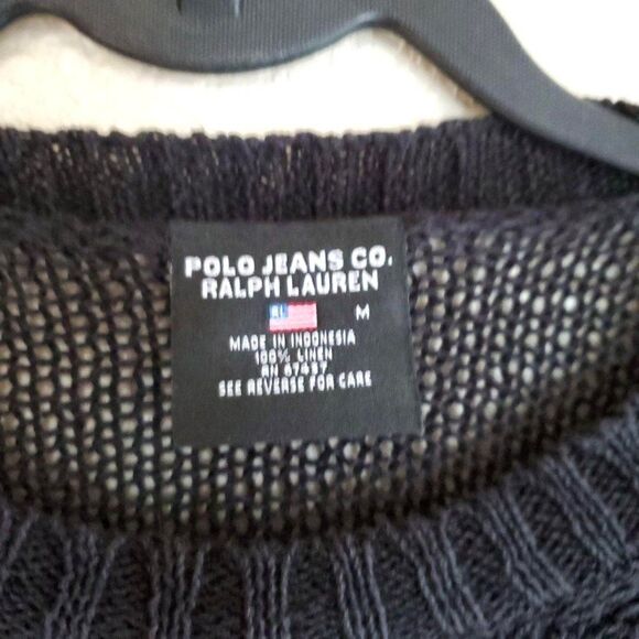 Polo by Ralph Lauren Womens Sweater M Open Knit Weave Long Sleeve Black - Picture 3 of 7